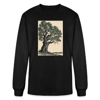 Ancient Oak Woodcut Illustration - Men's Long Sleeve T-Shirt - black - Front