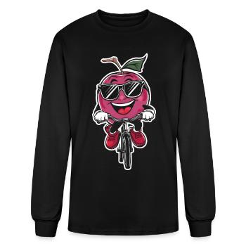 Plum Cycling On Bike Cartoon - Men's Long Sleeve T-Shirt - black - Front