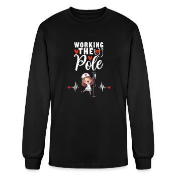 Working The Pole Nurse In Progress Please Wait - Men's Long Sleeve T-Shirt - black - Front