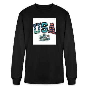 USA Ocean Wave Patriot Graphic - Men's Long Sleeve T-Shirt - black - Front