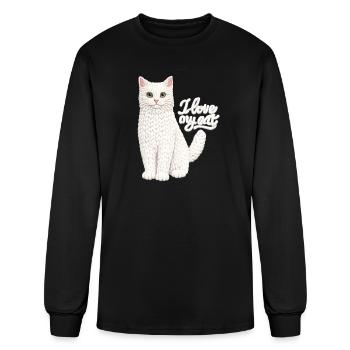 Cute cat cozy Knitted White Cat Illustration - Men's Long Sleeve T-Shirt - black - Front