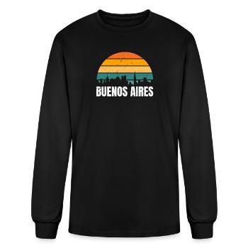 Buenos Aires Retro Sunset Skyline - Men's Long Sleeve T-Shirt - black - Front