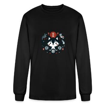 Harmony with Adorable Cat and Fish - Men's Long Sleeve T-Shirt - black - Front