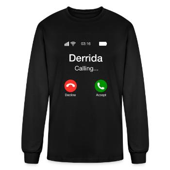 Derrida Calling Funny Philosophy Phone - Men's Long Sleeve T-Shirt - black - Front