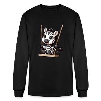 Un joli zèbre est assis sur une balançoire - T-shirt à manches longues Homme - noir - Devant