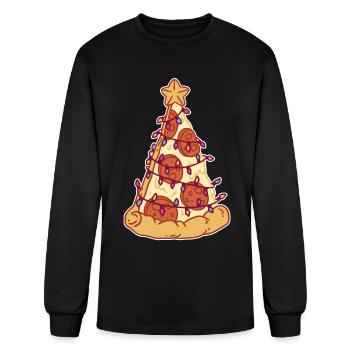 Pepperoni Pizza Slice Christmas Tree with Lights - Men's Long Sleeve T-Shirt - black - Front