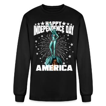Statue Of Liberty Naked Bikini T-Shirt 4th Of July - Men's Long Sleeve T-Shirt - black - Front