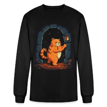 Funny Chubby Red Dungeon Cat - Men's Long Sleeve T-Shirt - black - Front