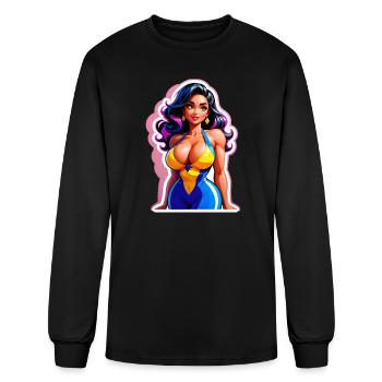 Cartoon Black Woman in Skin Tight Dress - Men's Long Sleeve T-Shirt - black - Front