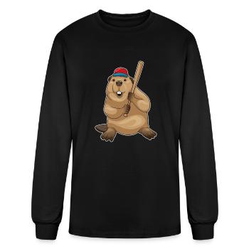 Beaver Baseball Bat Baseball - Men's Long Sleeve T-Shirt - black - Front
