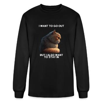 Funny introvertic cat - Go out or stay in? - Men's Long Sleeve T-Shirt - black - Front