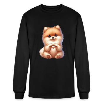Pomeranian Love Heart Hand Sign - Men's Long Sleeve T-Shirt - black - Front