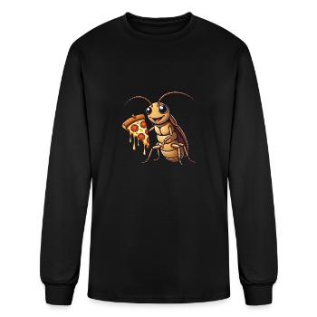 Cute cartoon cockroach with salami pizza - Men's Long Sleeve T-Shirt - black - Front