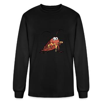 Cute Cartoon Cockroach with Salami Pizza - Men's Long Sleeve T-Shirt - black - Front