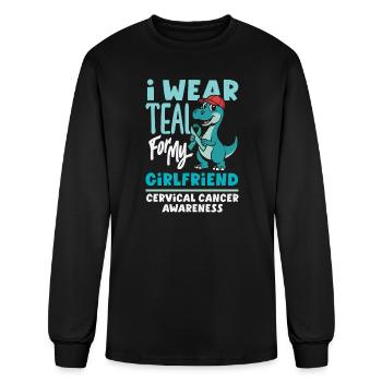 Teal For My Girlfriend Cervical Cancer Dinosaur - Men's Long Sleeve T-Shirt - black - Front