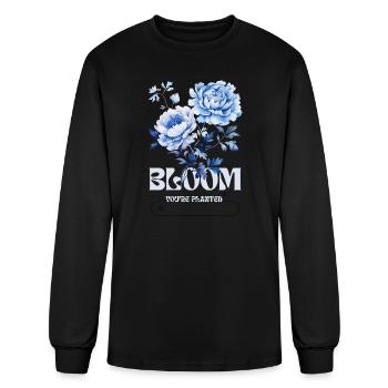 Blue Bloom Peony Floral Artwork - Men's Long Sleeve T-Shirt - black - Front