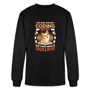 Dog Bytes Code Computer Joke Programming 4 - Men's Long Sleeve T-Shirt - black - Front