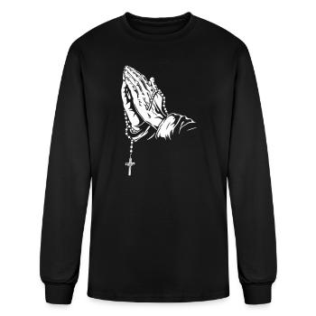 Praying Hands with Rosary Artwork - Men's Long Sleeve T-Shirt - black - Front
