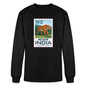 Vintage India Bengal Tiger Postage Stamp Art - Men's Long Sleeve T-Shirt - black - Front