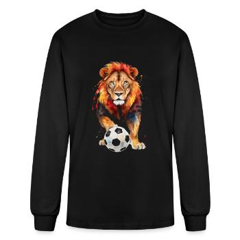 Lion Football Soccer Colorful Animal Graphic - Men's Long Sleeve T-Shirt - black - Front