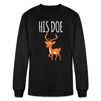 Her Buck His Doe Christmas Couple Shirt Matching - Men's Long Sleeve T-Shirt - black - Front