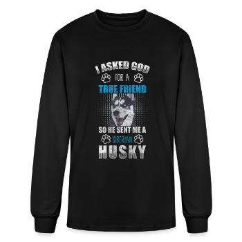 Siberian Husky Walking Pedigree Dog - Men's Long Sleeve T-Shirt - black - Front