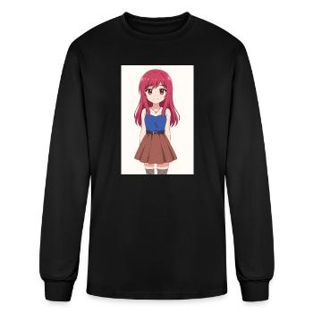 Crimson Ponytail Anime Casual - Men's Long Sleeve T-Shirt - black - Front
