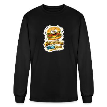 Cute Kawaii Burger Character T-Shirt Design - Men's Long Sleeve T-Shirt - black - Front
