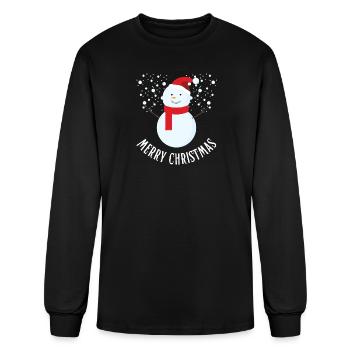 Snowman in Santa Hat Snowfall Cheer - Men's Long Sleeve T-Shirt - black - Front