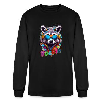 Rockin Raccoon - Men's Long Sleeve T-Shirt - black - Front