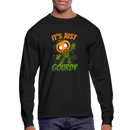 Cute Pumpkin Monster “It’s Just Gourdy” Funny - Men's Long Sleeve T-Shirt