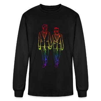 Two Grooms Oneline Art - Gay Bachelor Party Gay - Men's Long Sleeve T-Shirt - black - Front