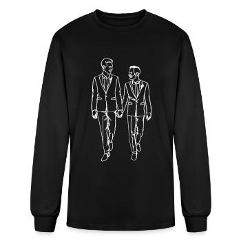 Two Grooms Oneline Art - Gay Bachelor Party Gay - Men's Long Sleeve T-Shirt - black - Front