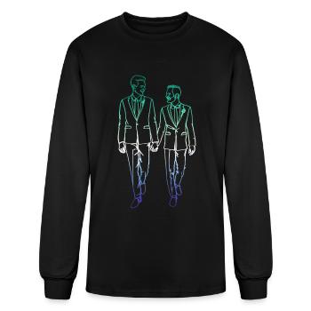 Two Grooms Oneline Art - Gay Bachelor Party Gay - Men's Long Sleeve T-Shirt - black - Front