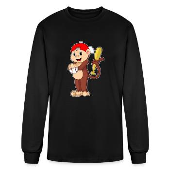 Monkey At Baseball With Baseball Bat - Men's Long Sleeve T-Shirt - black - Front