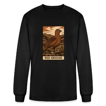Game Bird Print – Red Grouse Linocut Style Design - Men's Long Sleeve T-Shirt - black - Front