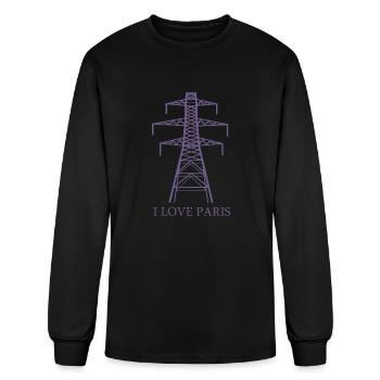 Power Pole as Eiffel Tower "I Love Paris" Satire - Men's Long Sleeve T-Shirt - black - Front