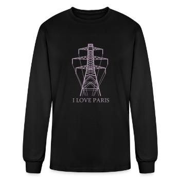 Power Pole as Eiffel Tower "I Love Paris" Satire - Men's Long Sleeve T-Shirt - black - Front
