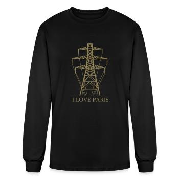 Power Pole as Eiffel Tower "I Love Paris" Satire - Men's Long Sleeve T-Shirt - black - Front