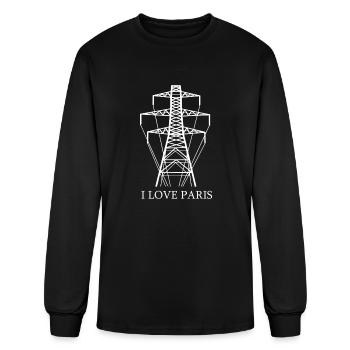 Power Pole as Eiffel Tower "I Love Paris" Satire - Men's Long Sleeve T-Shirt - black - Front