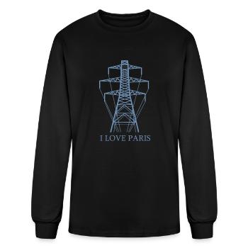 Power Pole as Eiffel Tower "I Love Paris" Satire - Men's Long Sleeve T-Shirt - black - Front
