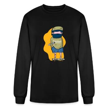 Beard Boy On Skateboard With Newspaper - Men's Long Sleeve T-Shirt - black - Front