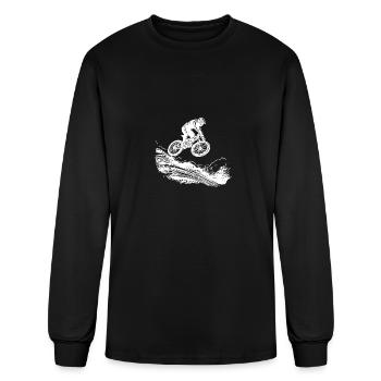 Mountain Bikers With Bike Down The Mountain - Men's Long Sleeve T-Shirt - black - Front