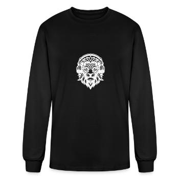Tribal Tattoo Lion With Headphones - Men's Long Sleeve T-Shirt - black - Front