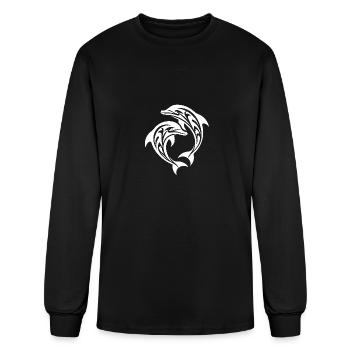 Tribal Tattoo Dolphins Leaping Porpoises - Men's Long Sleeve T-Shirt - black - Front