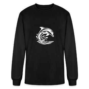 Jumping Elegant Tattoo Dolphin - Men's Long Sleeve T-Shirt - black - Front