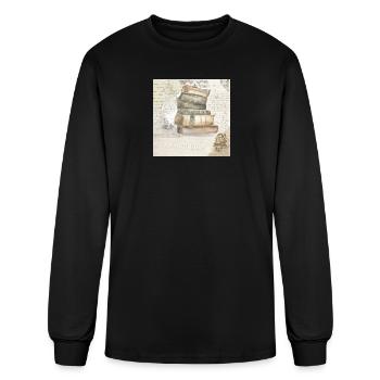 Watercolor Stack of Books Vintage Collage - Men's Long Sleeve T-Shirt - black - Front