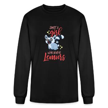 Women Girls Madagascar Lemur - Men's Long Sleeve T-Shirt - black - Front
