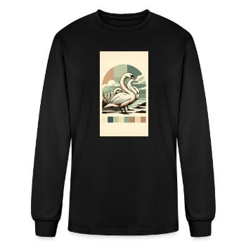 Vintage Swan Lake Scene Illustration - Men's Long Sleeve T-Shirt - black - Front