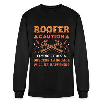 Roofer Caution Flying Tools Roof Dad Men Roofers - Men's Long Sleeve T-Shirt - black - Front